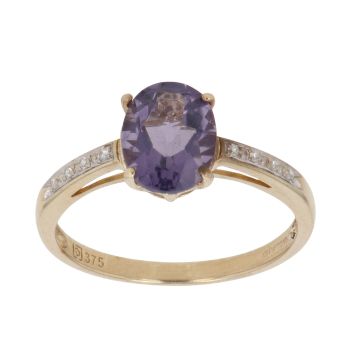 9ct Yellow Gold 0.05ct Diamond and Iolite Single Stone Ring