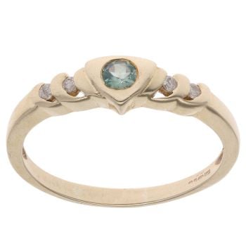 9ct Yellow Gold 0.10ct Diamond And Aquamarine Dress Ring