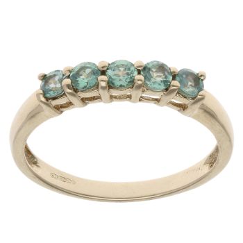 9ct Yellow Gold Green Gemstone Five Stone Ring