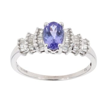 9ct White Gold Tanzanite And Diamond Ring