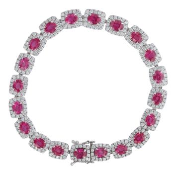 18ct White Gold 2.80ct Brilliant Cut Diamond and Created Ruby Cluster Bracelet 7"