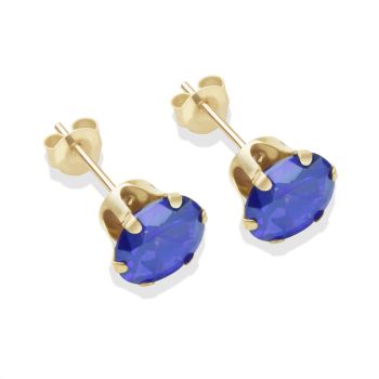 9ct Yellow Gold Tanzanite Cubic Zirconia Stud Earrings 7mm