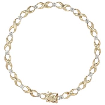 9ct Yellow and White Gold 0.16ct Brilliant Cut Diamond Bracelet 7.5"