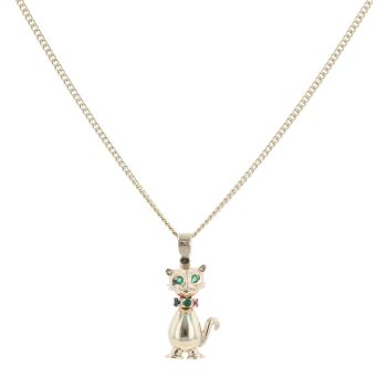9ct Yellow Gold Multi-Gemstone Cat Pendant and Chain 24"