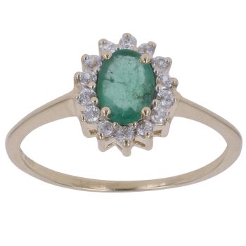 9ct Yellow Gold Cubic Zirconia and Emerald Cluster Ring