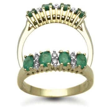 9 Carat Yellow Gold Diamond 0.12pts & Emerald Ring