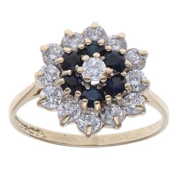 9ct Yellow Gold Sapphire and Cubic Zirconia Cluster Ring