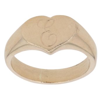 9ct Yellow Gold Initial 'E' Heart Signet Ring