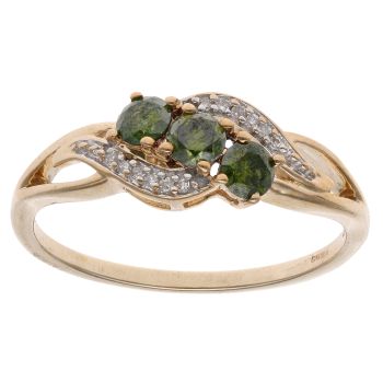 9ct Yellow Gold 0.50ct Brilliant Cut Green and White Diamond Twist Ring