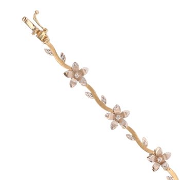 14ct Yellow and White Gold Flower Bracelet 7.5"