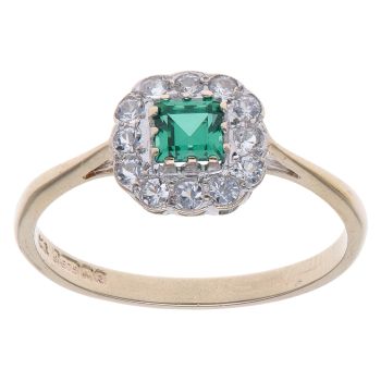 9ct Yellow Gold Green Gemstone and Cubic Zirconia Cluster Ring