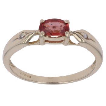 9ct Yellow Gold 0.01ct Diamond and Orange Sapphire Ring