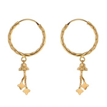 22ct Yellow Gold Star Dropper Hoop Earrings