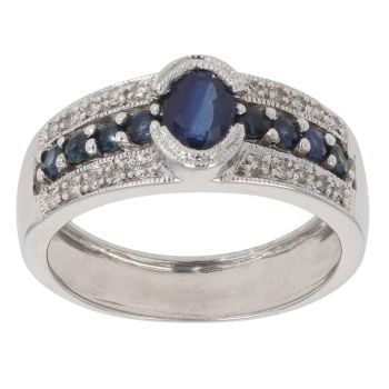 9ct White Gold 0.10ct Diamond and Sapphire Fancy Ring