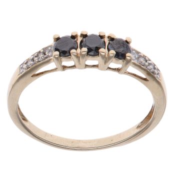 9ct Yellow Gold 0.05ct Diamond and Sapphire Three Stone Ring