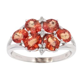 9ct White Gold 0.05ct Diamond And Orange Gemstone Ring