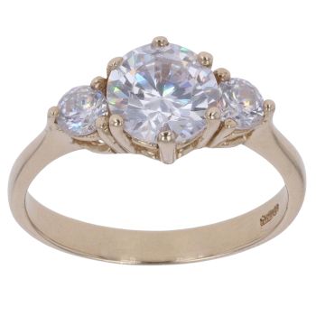9ct Yellow Gold Cubic Zirconia Three Stone Ring