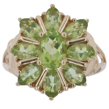 9ct Yellow Gold Peridot Flower Cluster Ring