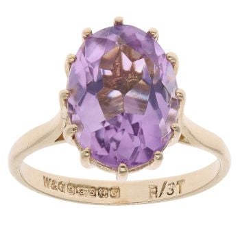 9ct Yellow Gold Amethyst Single Stone Ring