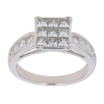 18ct White Gold 1.00ct Princess Cut Diamond Cluster Ring