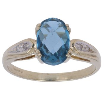 9ct Yellow Gold 0.05ct Diamond and Blue Topaz Ring