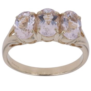 9ct Yellow Gold Pink Cubic Zirconia Three Stone Ring