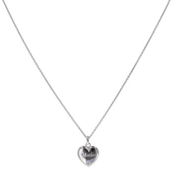 Silver Diamond Mother Heart Pendant and Chain 18" By Icesia