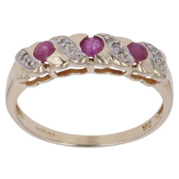 9ct Yellow Gold 0.05ct Diamond and Ruby Three Stone Ring