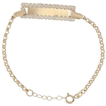 14ct Yellow Gold Children's Cubic Zirconia ID Bracelet 6"