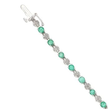 9ct White Gold 0.80ct Diamond and Emerald Cluster Bracelet 7"