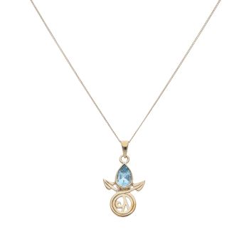 9ct Yellow Gold Blue Topaz Fancy Pendant and Chain 18"
