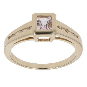 9ct Yellow Gold 0.03ct Diamond and Morganite Solitaire Ring