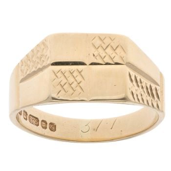 9ct Yellow Gold Diamond Cut Patterned Signet Ring