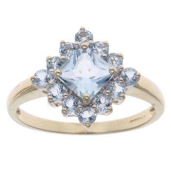 9ct Yellow Gold Aquamarine Cluster Ring