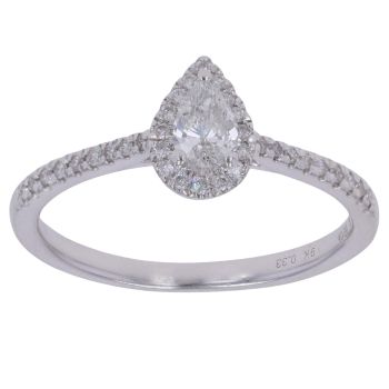9ct White Gold 0.33ct Pear and Brilliant Cut Diamond Cluster Ring