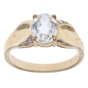 9ct Yellow Gold 0.02ct Diamond and Blue Gemstone Single Stone Ring