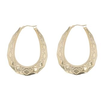 9ct Yellow Gold Large Patterned Creole Earrings