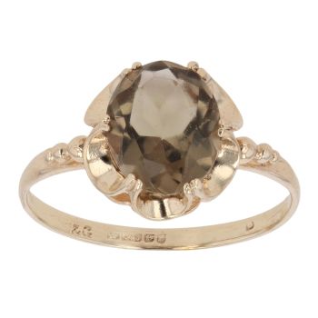 9ct Yellow Gold Smoky Quartz Solitaire Ring