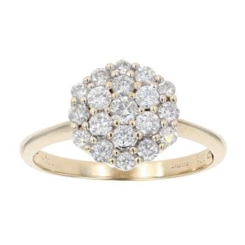 9ct Yellow Gold 1.00ct Diamond Cluster Ring