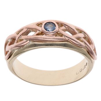 9ct Yellow and Rose Gold Blue Gemstone Annwyl Ring