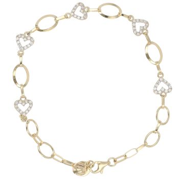 14ct Yellow Gold Cubic Zirconia Heart Bracelet 7.5"