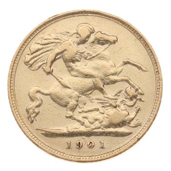 1901 Victoria Old Head UK Half Sovereign Coin
