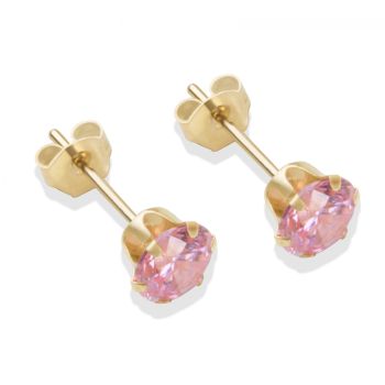 9ct yellow gold 5mm pink CZ stud Earrings