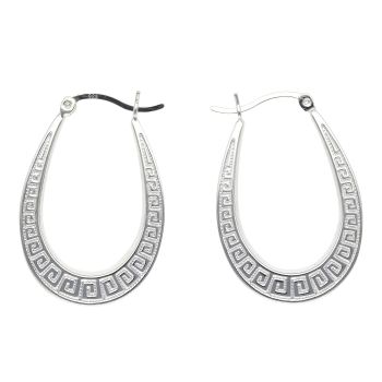 Silver Greek Key Creole Earrings By Icesia