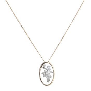 9ct Yellow Gold 0.15ct Diamond Floral Pendant and Chain 18"