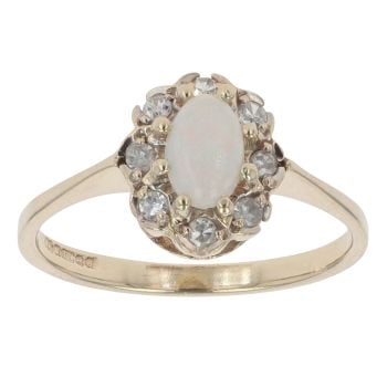 9ct Yellow Gold 0.15ct Diamond and Opal Cluster Ring
