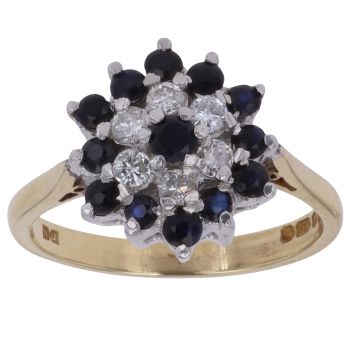 18ct Yellow Gold 0.40ct Brilliant Cut Diamond and Sapphire Cluster Ring