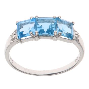 9ct White Gold 0.05ct Brilliant Cut Diamond and Blue Topaz Fancy Ring