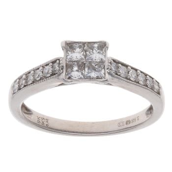 9ct White Gold 0.40ct Princess Cut Diamond Cluster Ring
