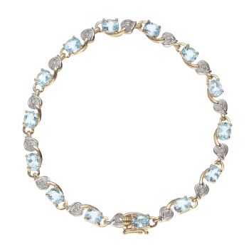 9ct Yellow Gold 0.05ct Diamond And Blue Topaz Bracelet 7"